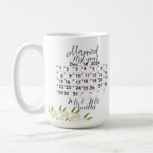 Mug Calendrier de mariage personnalisé Date 1ère anniv