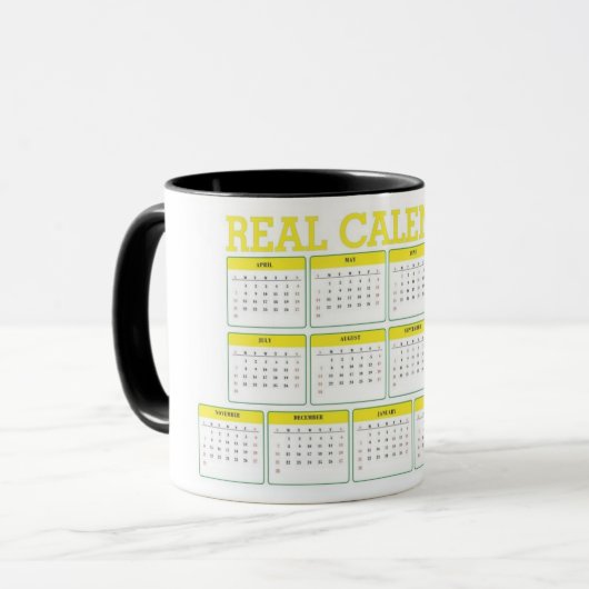 Mug calendrier fixe réel de 13 mois (Devant gauche)