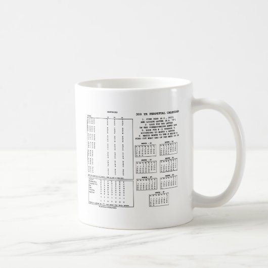 Mug Calendrier Perpétuel De 300 Ans (Jour De La Semain (Droite)