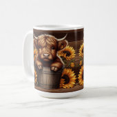 Mug Calf de vache Highland avec tournesol dans le seau (Devant gauche)