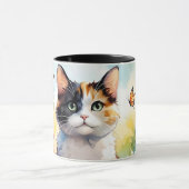 Mug Calico Cat dans le jardin de printemps avec papill (Centre)