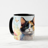 Mug Calico Cat dans le jardin de printemps avec papill (Devant gauche)