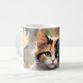 Mug Calico Cat et Papillons dans le jardin de printemp (Devant gauche)