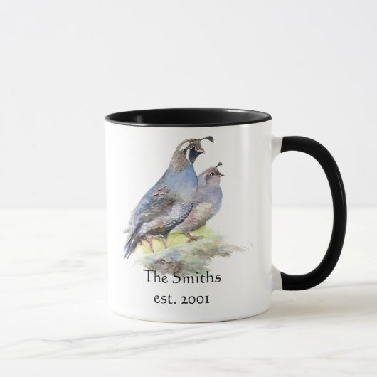 Mug California Quail Birds Custom Date Famille Monogra (Droite)