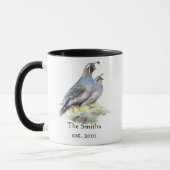 Mug California Quail Birds Custom Date Famille Monogra (Gauche)