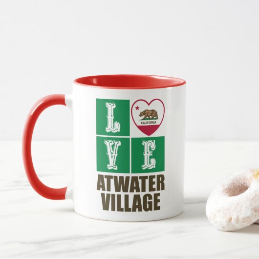 Mug California State Flag Heart Love Atwater Village (Avec donut)