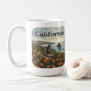 Mug Californie Bear Poppies Fleurs Côte Retro