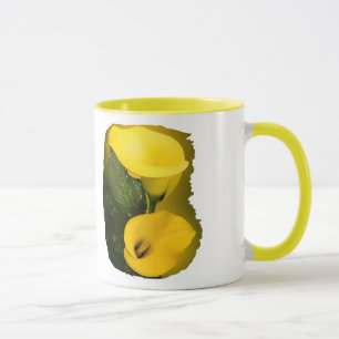Mug Calla Lily Bright Yellow Feuilles Bokeh
