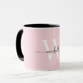 Mug Calligraphie de nom de monogramme de blush moderne (Devant gauche)