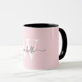 Mug Calligraphie de nom de monogramme de blush moderne (Devant droit)