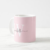 Mug Calligraphie de nom de monogramme rose élégant (Devant gauche)