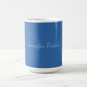 Mug Calligraphie Élégant Bleu & Blanc Simple