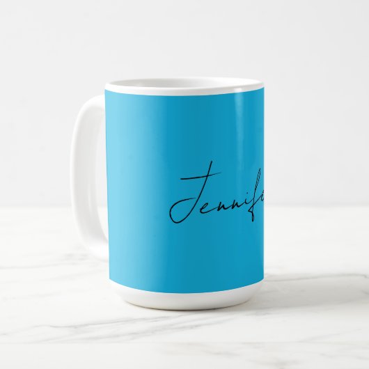 Mug Calligraphie Élégante Plaque Simple Nom Bleu (Devant gauche)