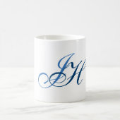 Mug Calligraphie Monogramme Blanc Bleu Plaine Simple (Centre)