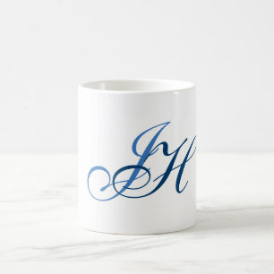 Mug Calligraphie Monogramme Blanc Bleu Plaine Simple