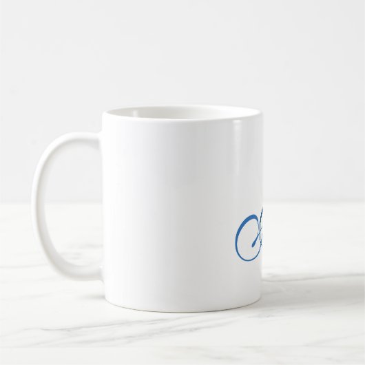 Mug Calligraphie Monogramme Blanc Bleu Plaine Simple (Gauche)