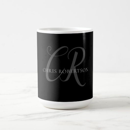 Mug Calligraphie Monogramme Nom Black Grey Cadeau pers (Centre)