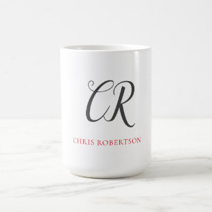 Mug Calligraphie Monogramme Nom Black Grey Cadeau pers