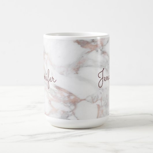 Mug Calligraphie Nom du script Rose Gold Marble Modèle (Centre)