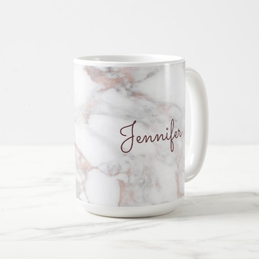 Mug Calligraphie Nom du script Rose Gold Marble Modèle (Devant droit)