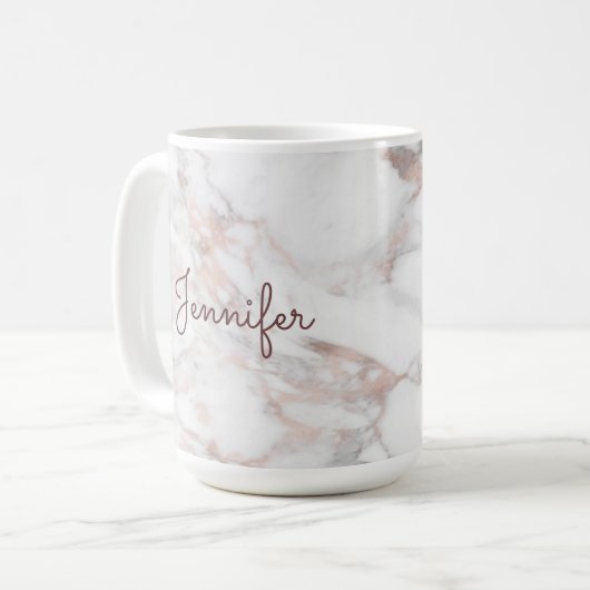 Mug Calligraphie Nom du script Rose Gold Marble Modèle (Devant gauche)