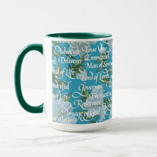 Mug Calligraphie Noms du Christ    Bleu clair