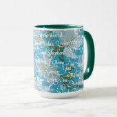 Mug Calligraphie Noms du Christ || Bleu clair (Devant droit)