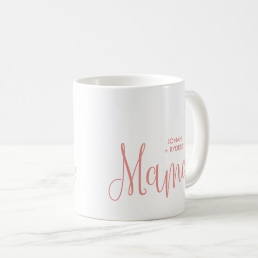 Mug Calligraphie rose Script Mama Lettrer les noms des (Devant droit)