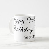 Mug calligraphie simple minimum heureux 2e anniversair (Devant gauche)