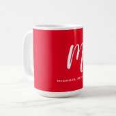 Mug Calligraphie stylisé blanc rouge monogramme votre (Devant gauche)