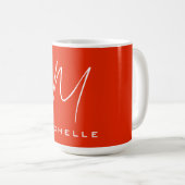 Mug Calligraphie stylisé blanc rouge monogramme votre  (Devant droit)