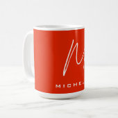 Mug Calligraphie stylisé blanc rouge monogramme votre  (Devant gauche)