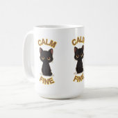 Mug **Calm Fine Cat – Black & Gold Minimal Cat Art** (Devant gauche)