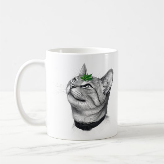 Mug Calm White Minimal Cat Leaf Aesthetic Drawing pfp (Gauche)