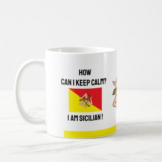 Mug Calme Sicile & Drôle Texte, Drapeau Sicilien (Gauche)