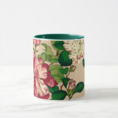 Mug Camélias japonais vintages. Rose-foncé sur le (Centre)