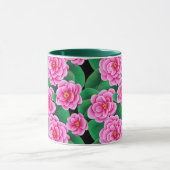 Mug Camellias rose Fuchsia et Feuilles verts Jade (Centre)