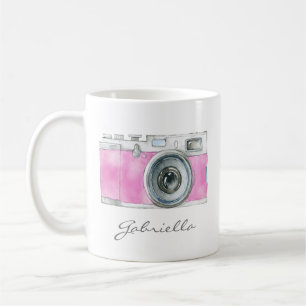 Mug Caméra d'aquarelle rose rétro personnalisée