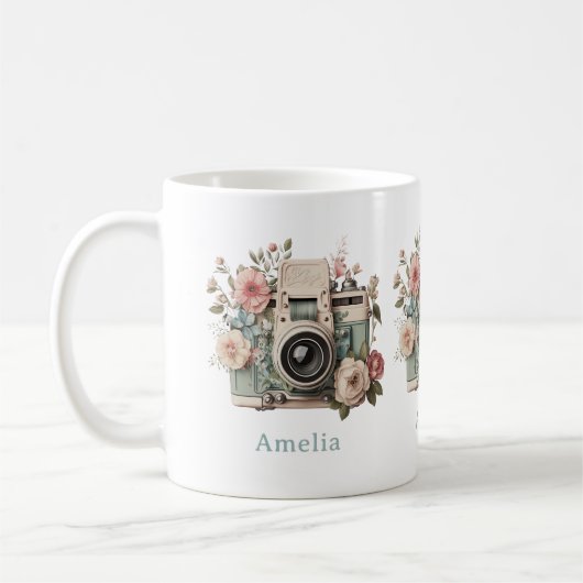 Mug Camera with Flowers Retro Pastel Image (Gauche)