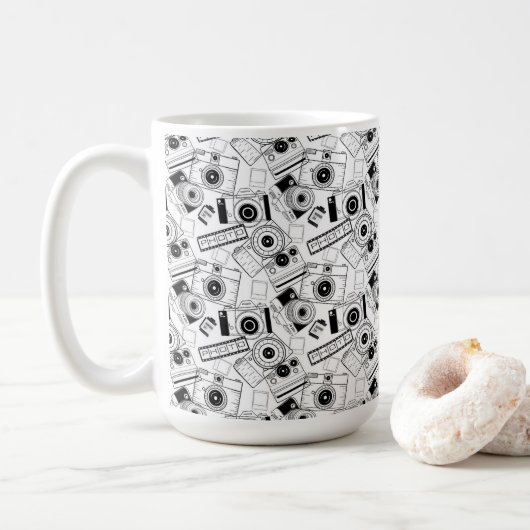 Mug Caméras photographiques en noir et blanc (Avec donut)