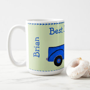 Mug Camion bleu vintage peint à la main NOM Papa Anniv