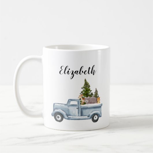 Mug Camion de Noël avec pins et animaux de forêt (Gauche)