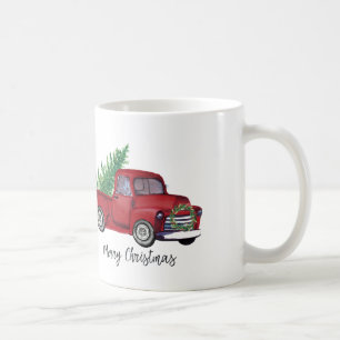 Mug Camion de rouge d'aquarelle de Noël de ferme