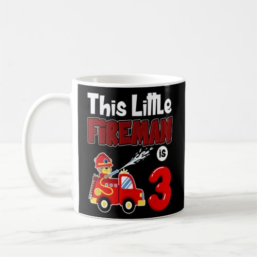 Mug Camion d'incendie 3e anniversaire garçon bébé pomp (Gauche)
