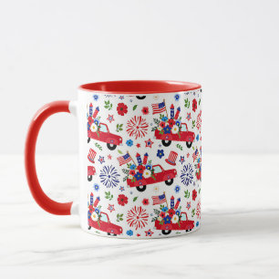 Mug Camion patriotique et motif de feux d'artifice