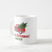Mug Camion rouge et arbre personnalisé (Devant gauche)