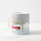 Mug Camion rouge Joyeux Noël gris (Devant gauche)