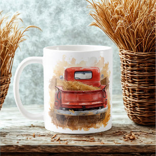 Mug Camion rouge vintage à l'aquarelle avec Hay Russe