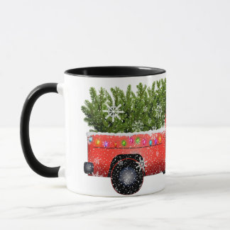Mug Camion rouge vintage avec arbre de Noël en train d