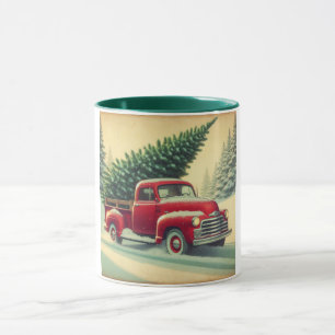 Mug Camion rouge vintage avec sapin de Noël